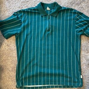 Urban Outfitters Men's Green Striped Polo Shirt